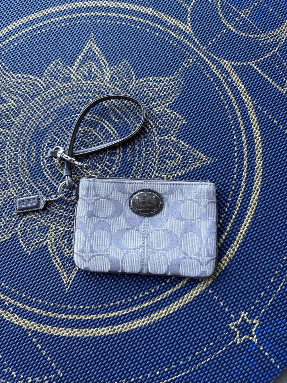 Coach Light Cream/Gray Signature Wristlet Key & Card Holder